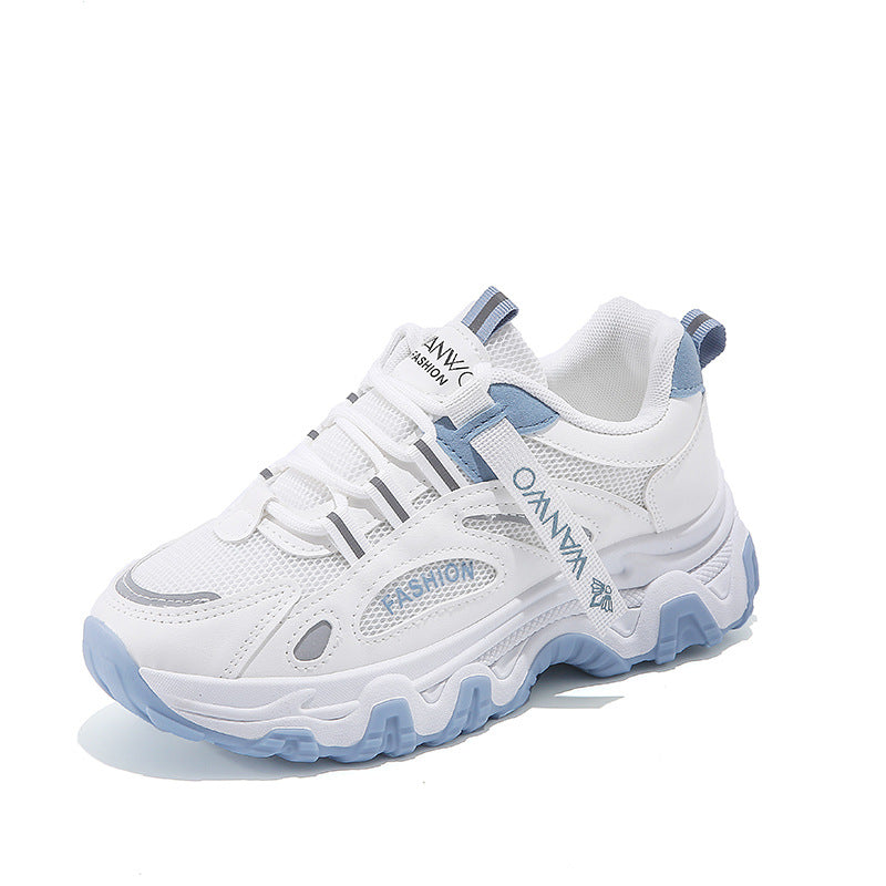 Student sports shoes, women's trendy height increasing mesh casual shoes