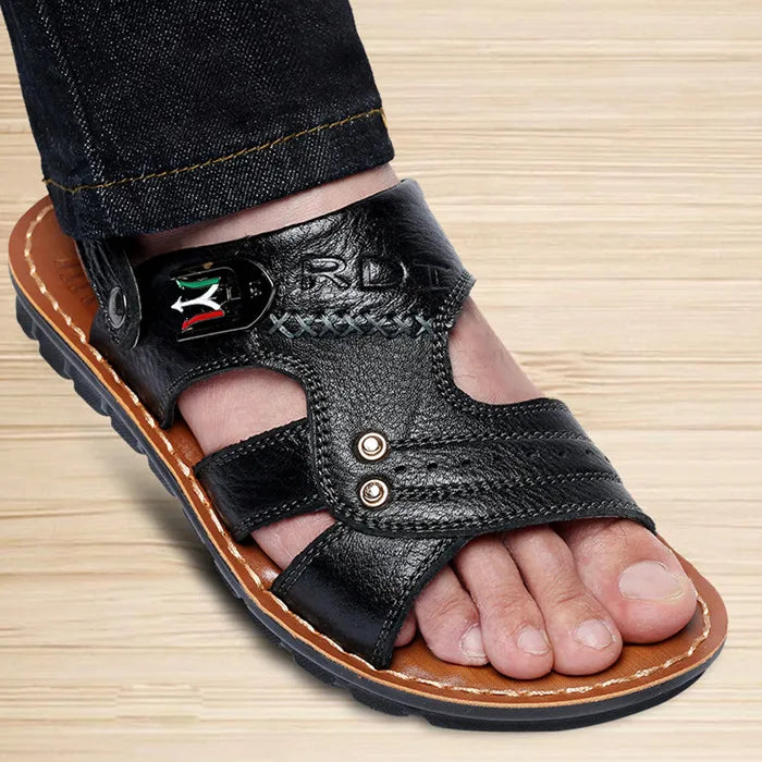 Genuine Leather Men Sandals Male Summer Shoes Outdoor Casual Sandals Cowhide Beach Shoes Two Uses Men's sandals Slippers