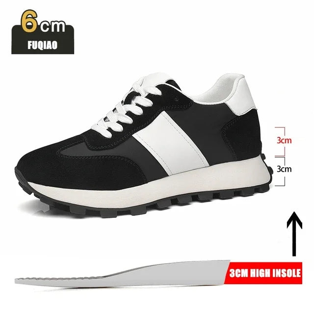 Man Elevator Casual Sneakers Cow Suede Leather Lace-Up Round Toe Platform Shoes 3/6/8cm Height Increase Shoes For Men Lift Sport