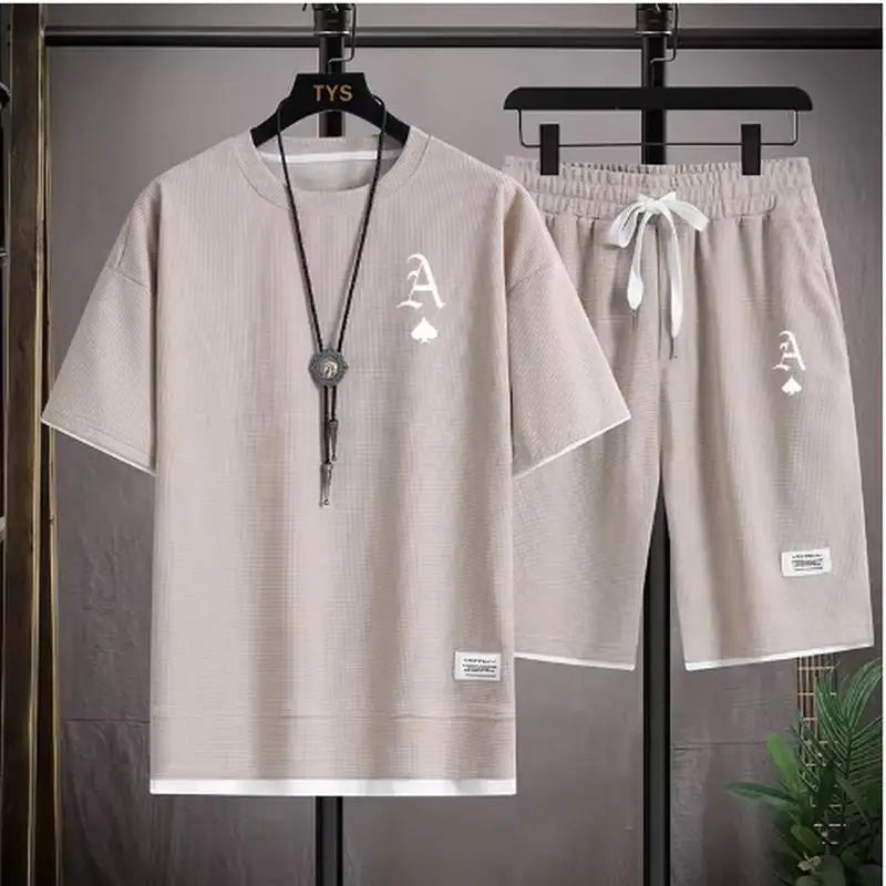 Fashionable Casual Men's Sports Suit Short-Sleeved T-Shirt and Outdoor Summer Sports Shorts Two-Piece Set Daily Casual