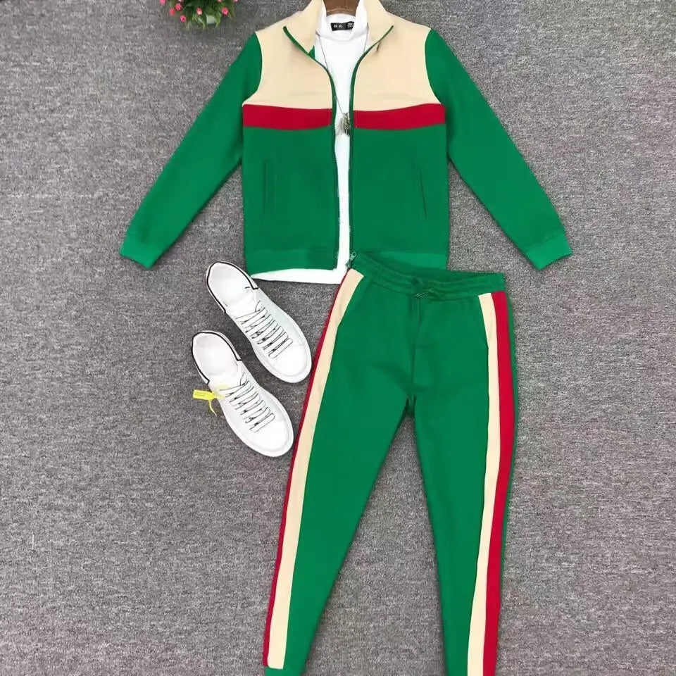 Spring Autumn 2025 New Men's Sportswear Casual Jacket Set Couple Style Color-striped Striped Long Pants Two-piece Set