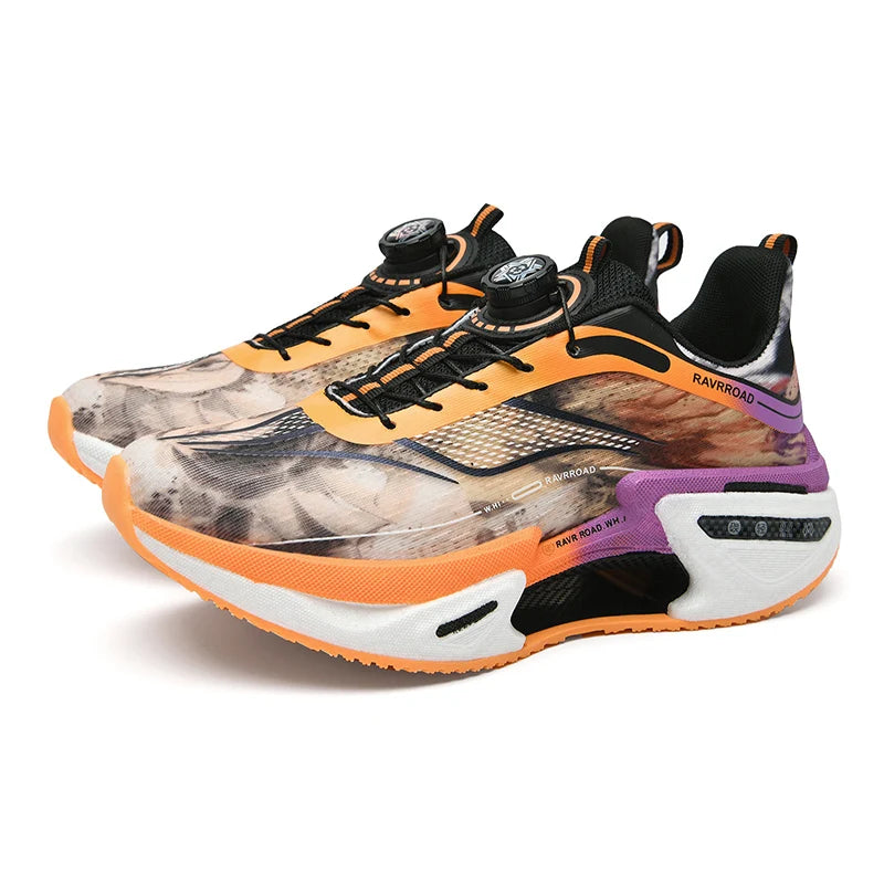 Elastic Speed Running Shoes for Men, Carbon Plate Push Rotating Buckle Sports Shoes for Women, Professional Shock-Absorbing