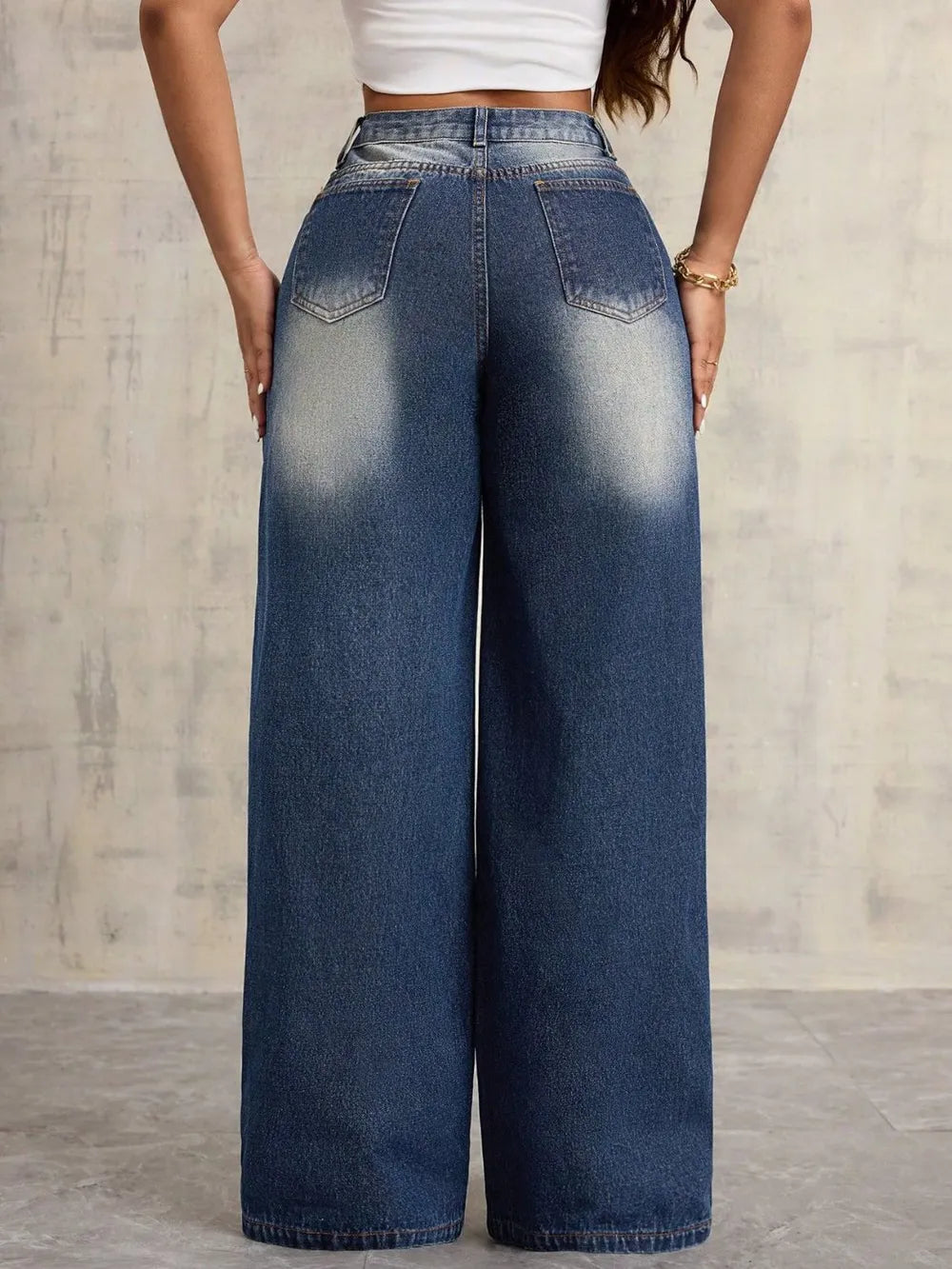 Embroidered Wide Leg Jeans