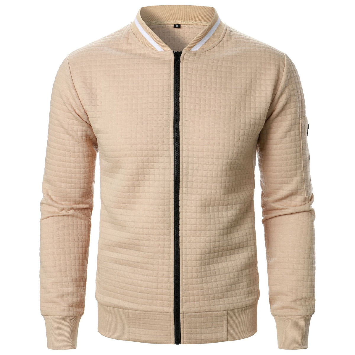 Men's new zipper stand up collar sweatshirt jacket men's casual plaid cardigan sweatshirt