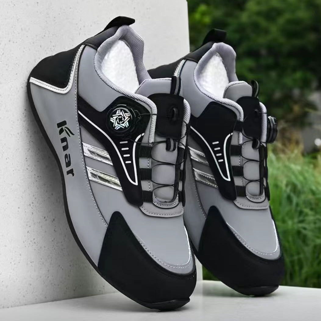 Fashionable, trendy, sporty, casual, rotating button, no tie men's leather shoes