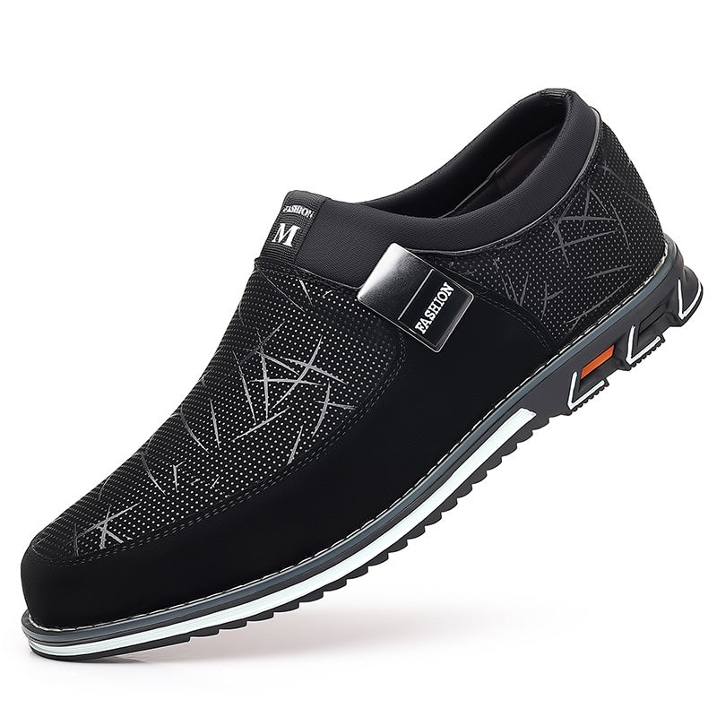 Large casual leather shoes with color blocked feet, all season men's leather shoes