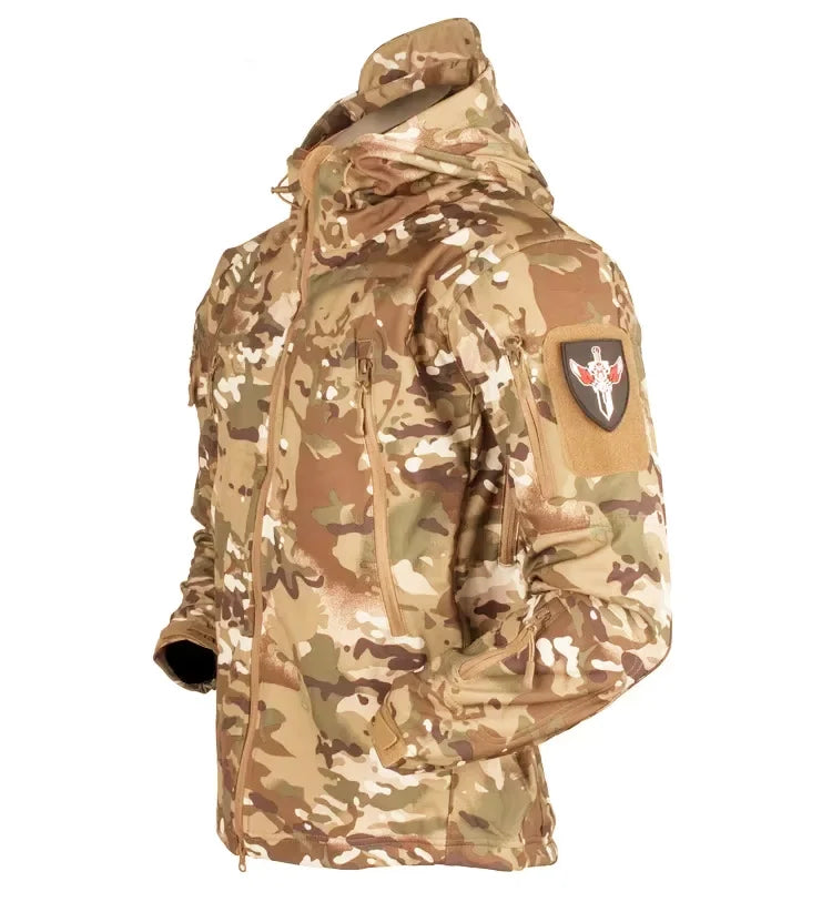 2026 Shark Skin Soft Shell Autumn and Winter Plush Thickened Mountaineering Tactics Training Breathable Waterproof Charge Suit