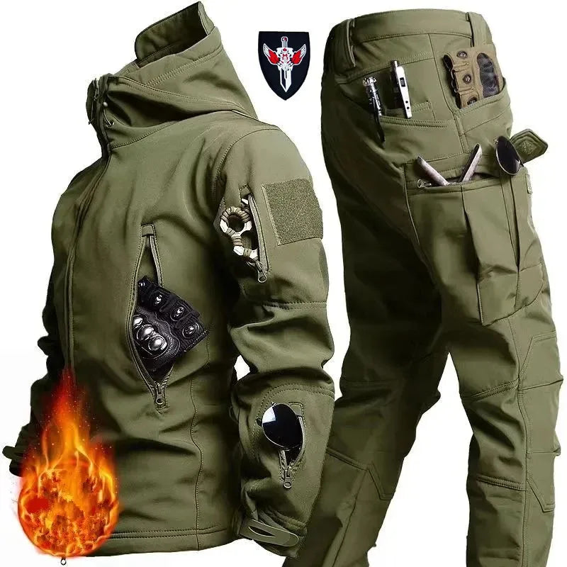 2026 Shark Skin Soft Shell Autumn and Winter Plush Thickened Mountaineering Tactics Training Breathable Waterproof Charge Suit