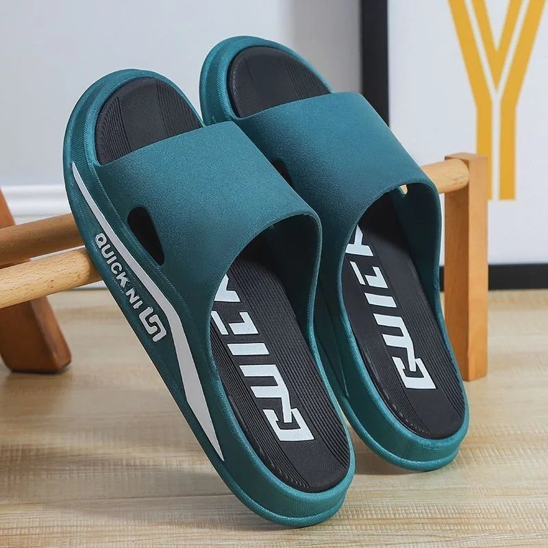 Fashion Men Slippers PVC Soft Sole Non-slip Men Flip Flops Outdoor Thick Bottom Beach Sandals Home Bathroom Couples Slippers New