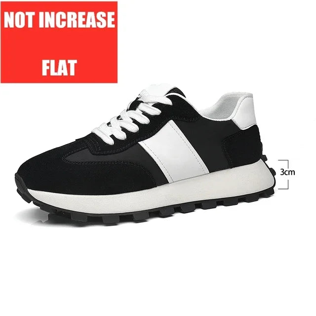 Man Elevator Casual Sneakers Cow Suede Leather Lace-Up Round Toe Platform Shoes 3/6/8cm Height Increase Shoes For Men Lift Sport