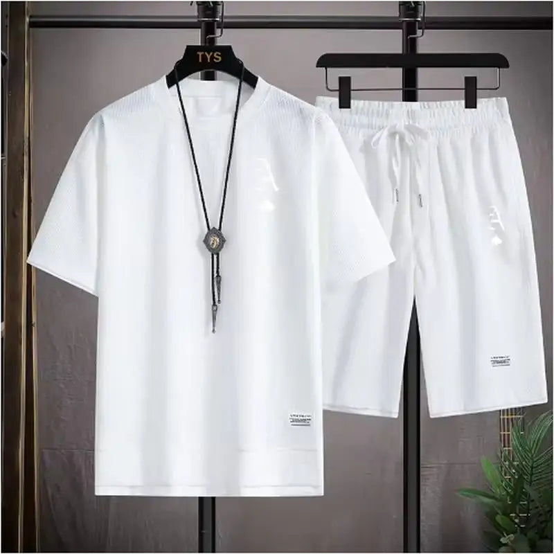 Fashionable Casual Men's Sports Suit Short-Sleeved T-Shirt and Outdoor Summer Sports Shorts Two-Piece Set Daily Casual