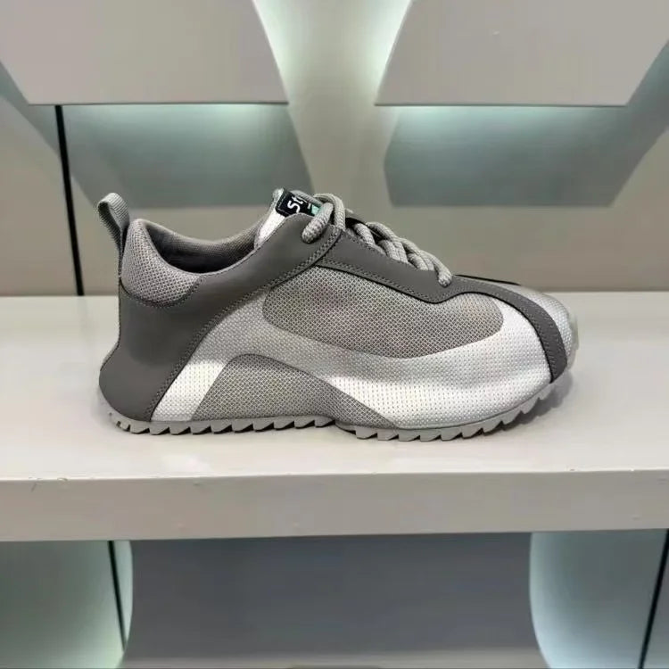 Chunky Sneaker Mens Designer Increased Internal Platform Sport Shoes Fashion Casual Microfiber Leather Mesh Breathable Gym Shoes