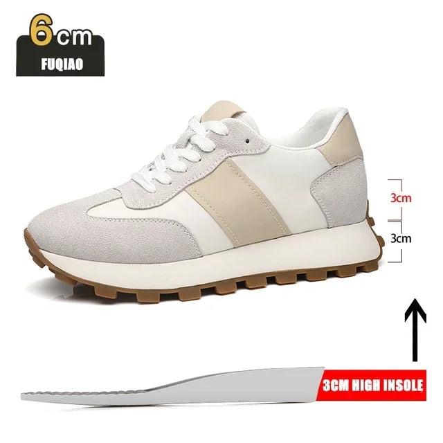 Man Elevator Casual Sneakers Cow Suede Leather Lace-Up Round Toe Platform Shoes 3/6/8cm Height Increase Shoes For Men Lift Sport