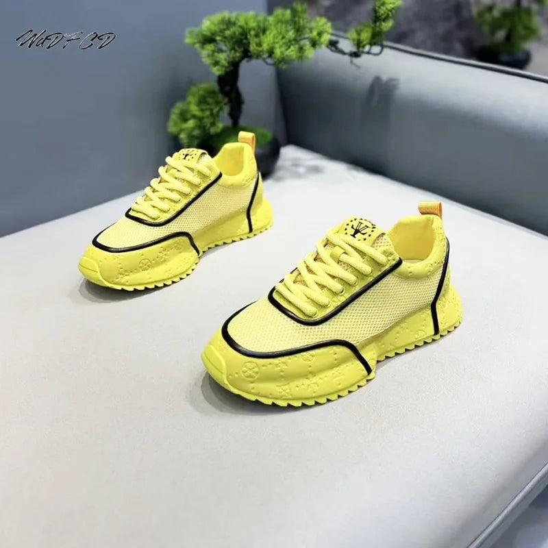 Chunky Sneaker Mens Designer Increased Internal Platform Sport Shoes Fashion Casual Microfiber Leather Mesh Breathable Gym Shoes