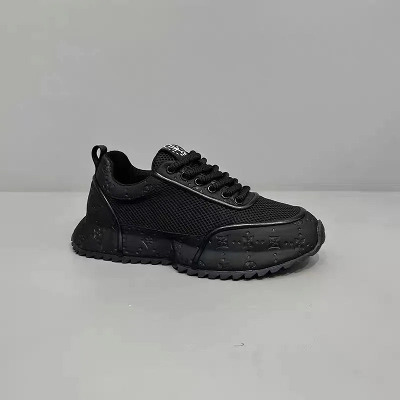 Chunky Sneaker Mens Designer Increased Internal Platform Sport Shoes Fashion Casual Microfiber Leather Mesh Breathable Gym Shoes