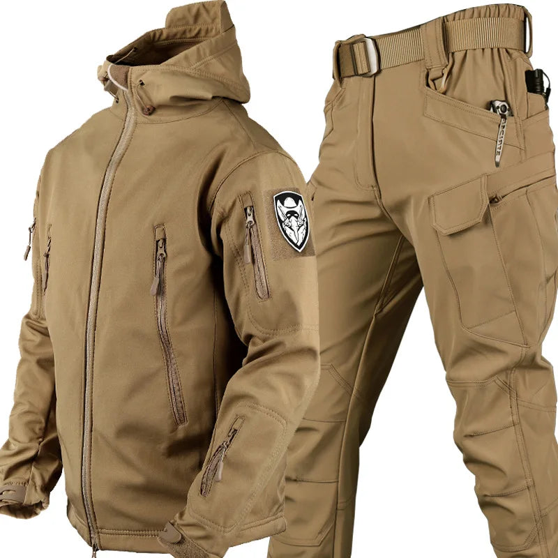 2026 Shark Skin Soft Shell Autumn and Winter Plush Thickened Mountaineering Tactics Training Breathable Waterproof Charge Suit