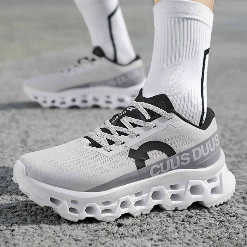 Men's Running Shoes Hollow Cushioning Thick Soled Sneakers Breathable Mesh lightweight Non-Slip Sneakers Outdoor Fitness Shoes