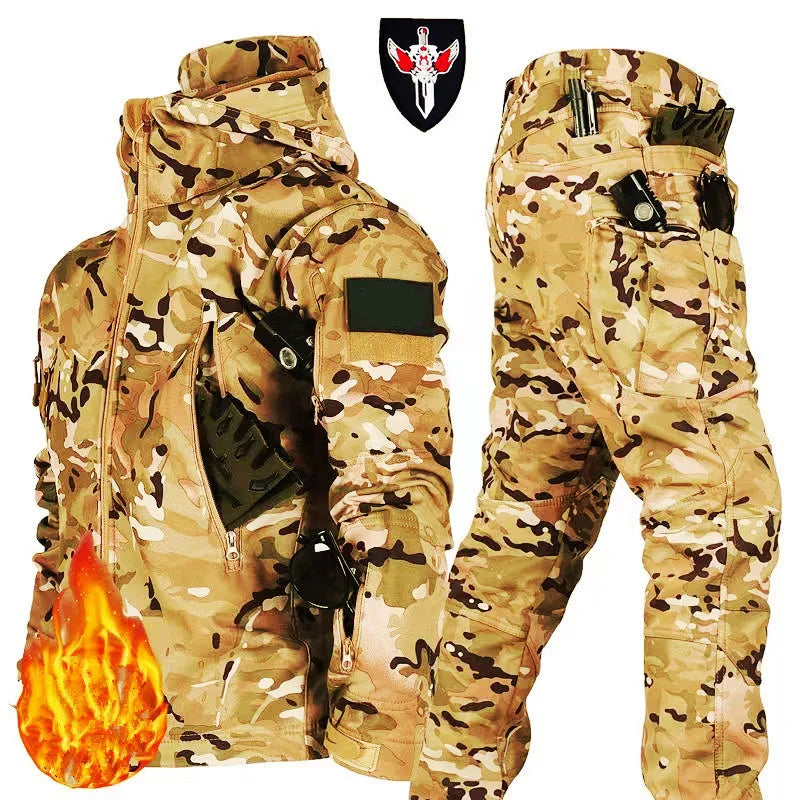 2026 Shark Skin Soft Shell Autumn and Winter Plush Thickened Mountaineering Tactics Training Breathable Waterproof Charge Suit