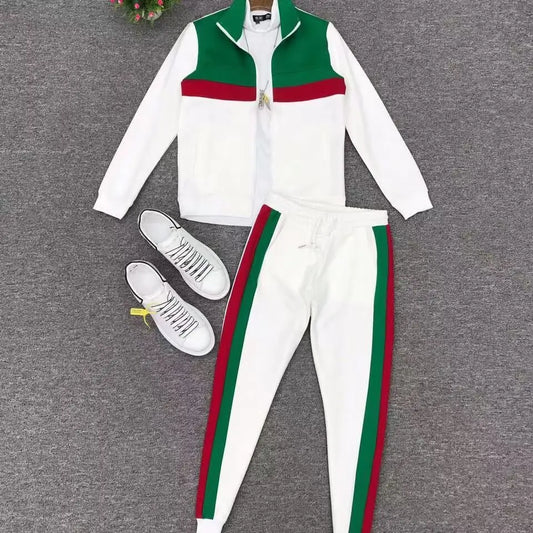 Spring Autumn 2025 New Men's Sportswear Casual Jacket Set Couple Style Color-striped Striped Long Pants Two-piece Set