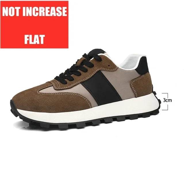 Man Elevator Casual Sneakers Cow Suede Leather Lace-Up Round Toe Platform Shoes 3/6/8cm Height Increase Shoes For Men Lift Sport