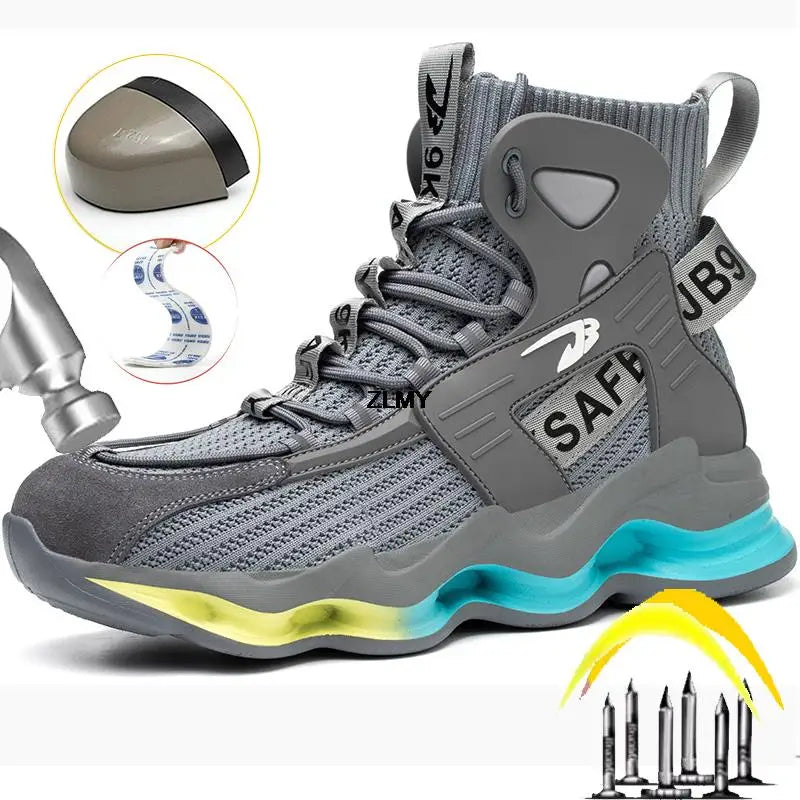 New Design Safety Shoes Men Work Sneaker Steel Toe Shoes Puncture Proof High Top Work Safety Boots Male Lightweight Work Shoes
