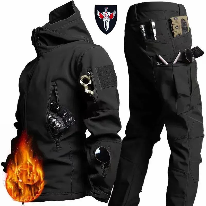2026 Shark Skin Soft Shell Autumn and Winter Plush Thickened Mountaineering Tactics Training Breathable Waterproof Charge Suit