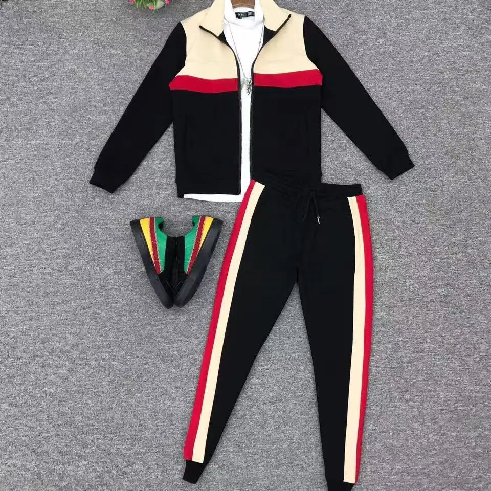 Spring Autumn 2025 New Men's Sportswear Casual Jacket Set Couple Style Color-striped Striped Long Pants Two-piece Set