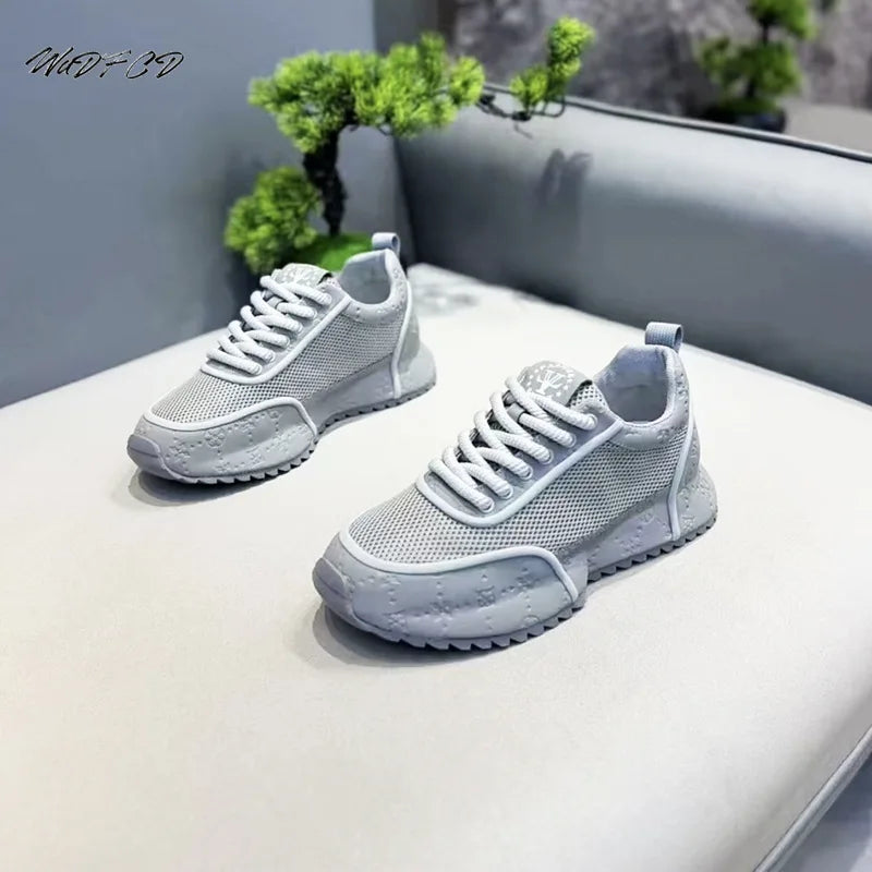 Chunky Sneaker Mens Designer Increased Internal Platform Sport Shoes Fashion Casual Microfiber Leather Mesh Breathable Gym Shoes