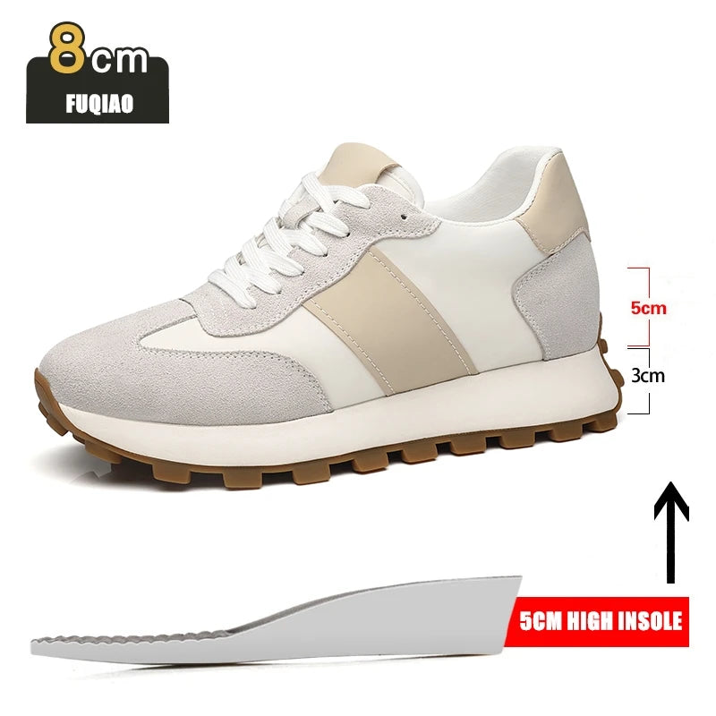 Man Elevator Casual Sneakers Cow Suede Leather Lace-Up Round Toe Platform Shoes 3/6/8cm Height Increase Shoes For Men Lift Sport