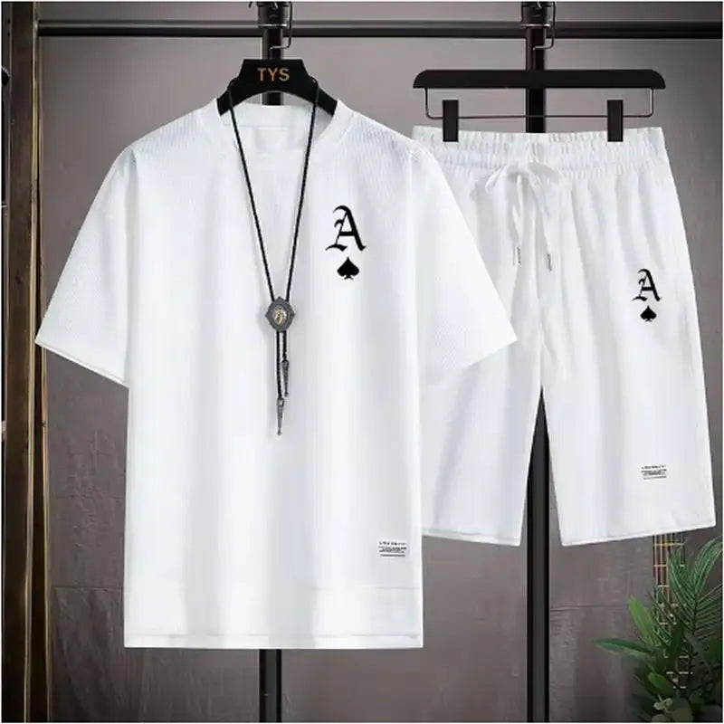 Fashionable Casual Men's Sports Suit Short-Sleeved T-Shirt and Outdoor Summer Sports Shorts Two-Piece Set Daily Casual