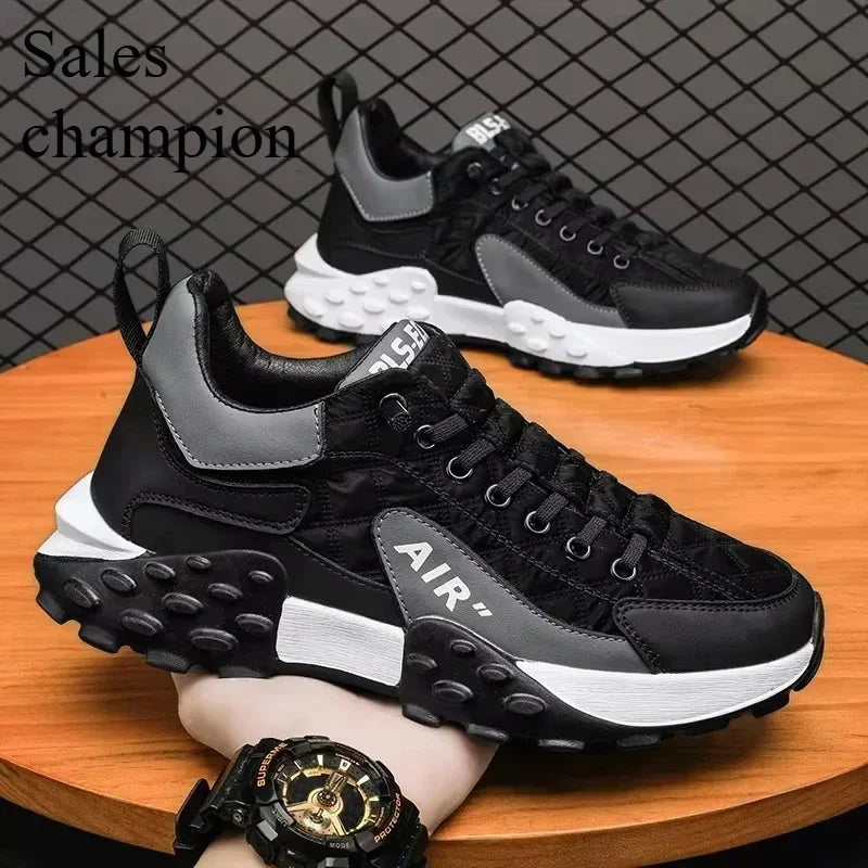 / -Stylish Men's Vulcanize Shoes for Leisure and Running in 2025/ Thick-Soled Casual Sneakers/
