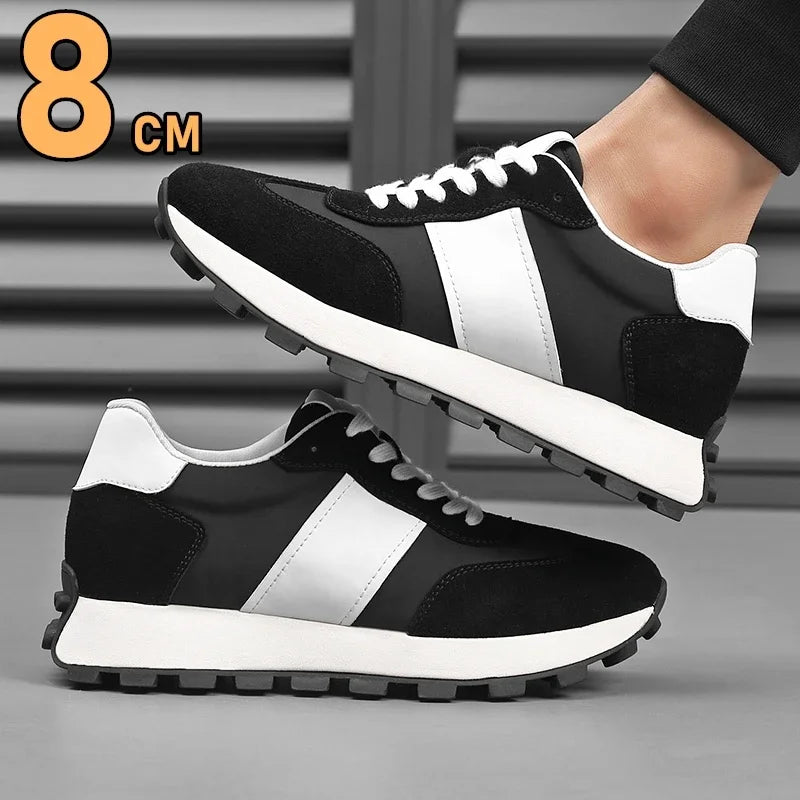 Man Elevator Casual Sneakers Cow Suede Leather Lace-Up Round Toe Platform Shoes 3/6/8cm Height Increase Shoes For Men Lift Sport