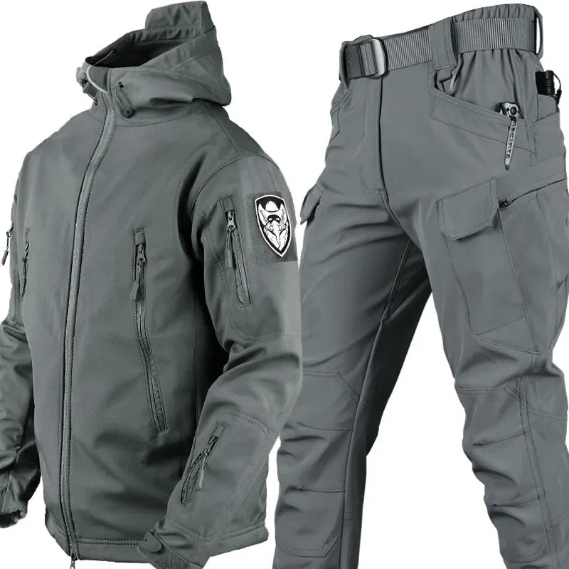 2026 Shark Skin Soft Shell Autumn and Winter Plush Thickened Mountaineering Tactics Training Breathable Waterproof Charge Suit