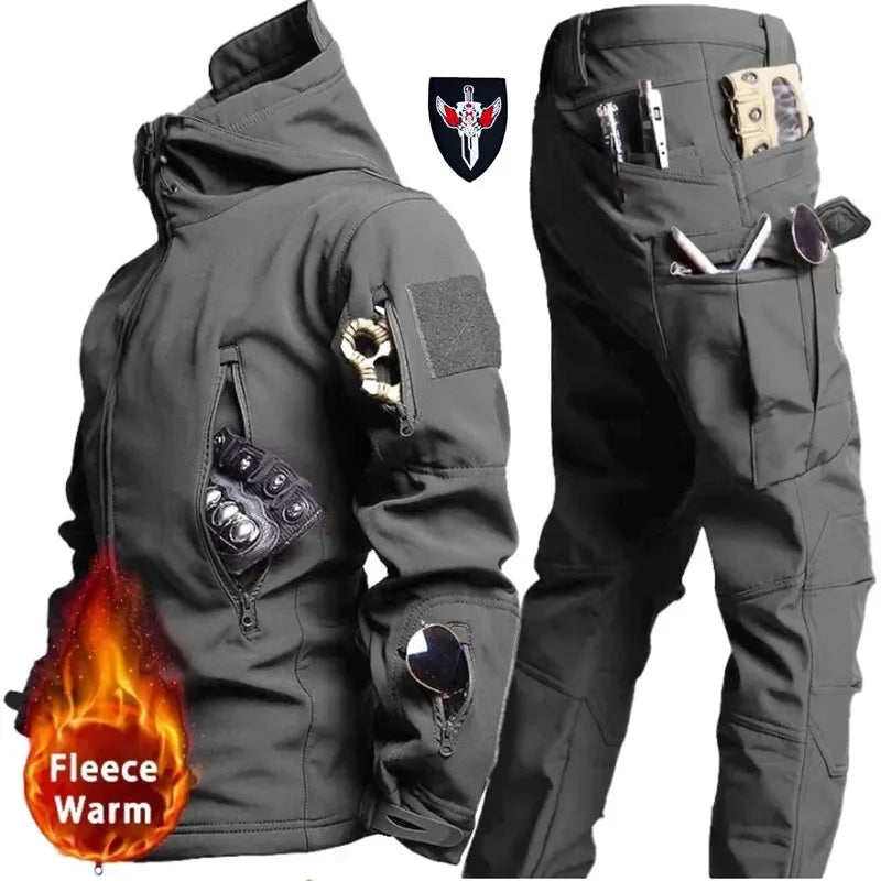 2026 Shark Skin Soft Shell Autumn and Winter Plush Thickened Mountaineering Tactics Training Breathable Waterproof Charge Suit