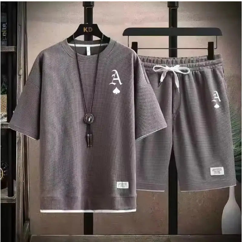 Fashionable Casual Men's Sports Suit Short-Sleeved T-Shirt and Outdoor Summer Sports Shorts Two-Piece Set Daily Casual