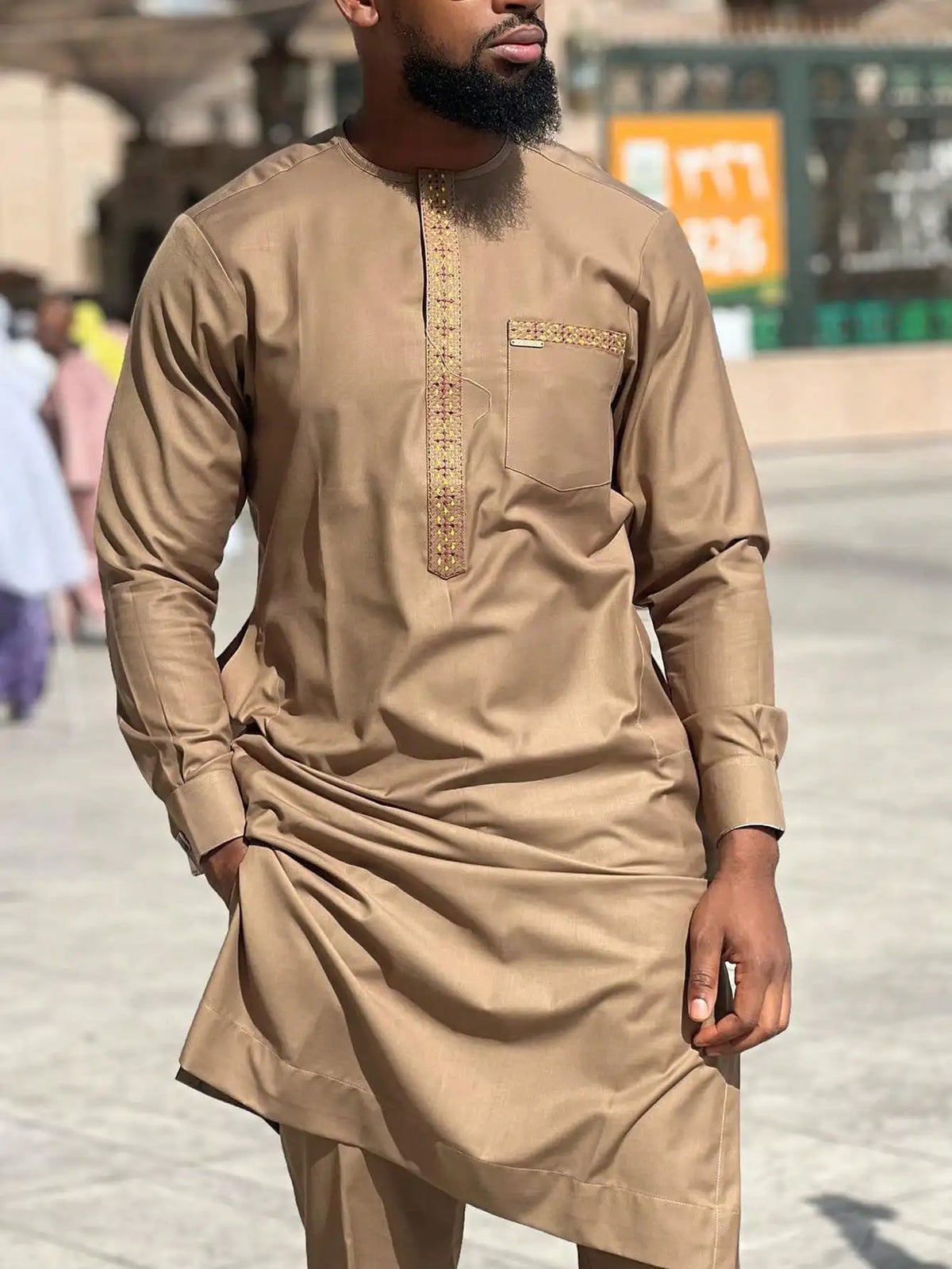 Man Sets Outfit Wedding Africa Beaded Long-sleeved Top Pants Kaftan Traditional Clothing Costoumes Ethnic Casual Men's 2Pcs Suit