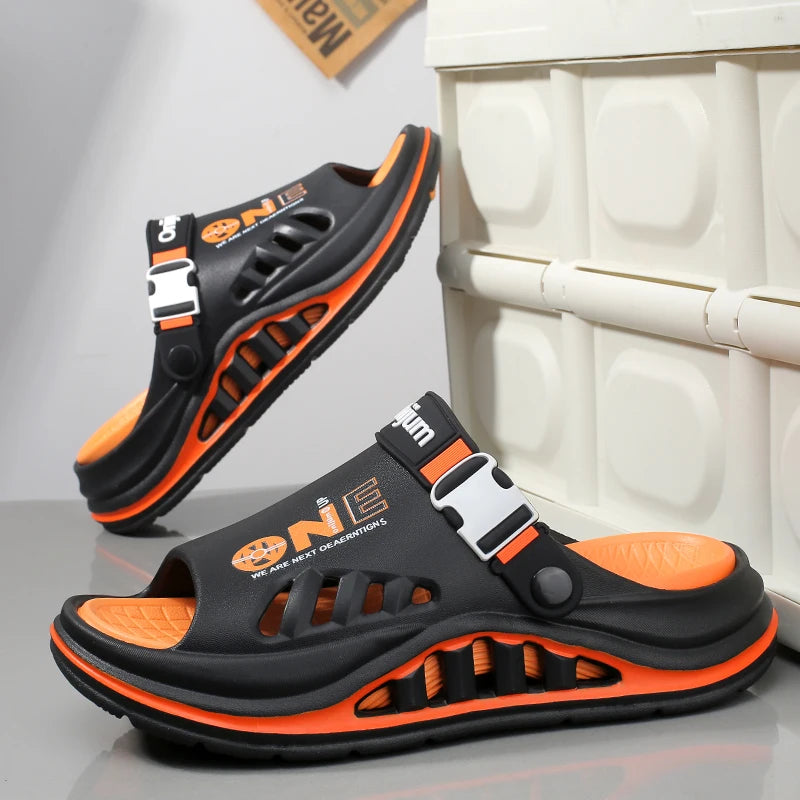 Male House Slippers Summer Breathable Open Toe Design Flexible Sole Non Slip Wear Resistant Footwear for Indoor Daily Use