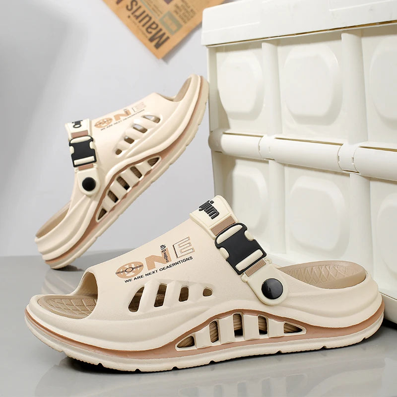 Male House Slippers Summer Breathable Open Toe Design Flexible Sole Non Slip Wear Resistant Footwear for Indoor Daily Use