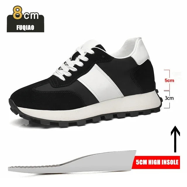 Man Elevator Casual Sneakers Cow Suede Leather Lace-Up Round Toe Platform Shoes 3/6/8cm Height Increase Shoes For Men Lift Sport