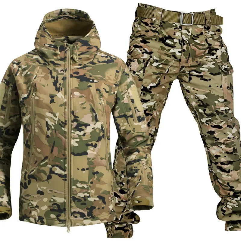 2026 Shark Skin Soft Shell Autumn and Winter Plush Thickened Mountaineering Tactics Training Breathable Waterproof Charge Suit