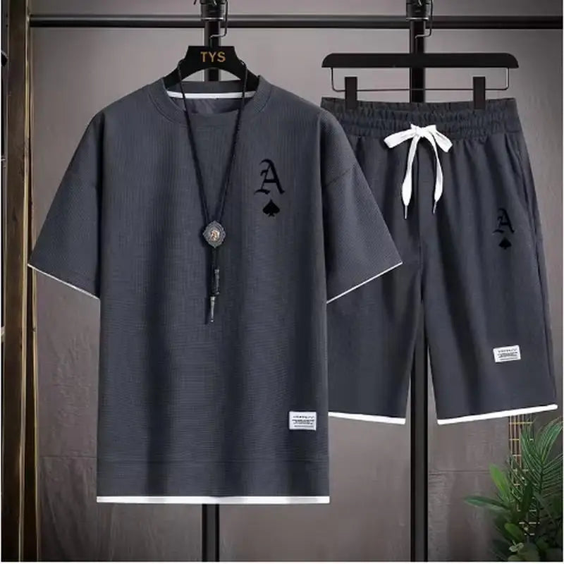 Fashionable Casual Men's Sports Suit Short-Sleeved T-Shirt and Outdoor Summer Sports Shorts Two-Piece Set Daily Casual
