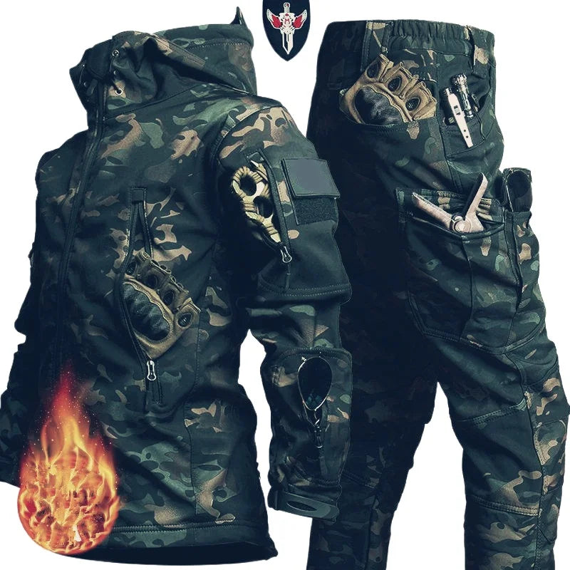 2026 Shark Skin Soft Shell Autumn and Winter Plush Thickened Mountaineering Tactics Training Breathable Waterproof Charge Suit