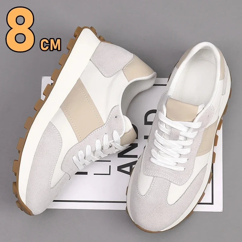 Man Elevator Casual Sneakers Cow Suede Leather Lace-Up Round Toe Platform Shoes 3/6/8cm Height Increase Shoes For Men Lift Sport