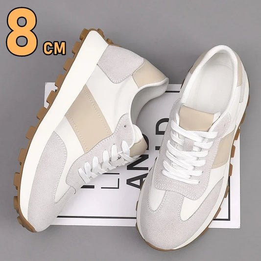 Man Elevator Casual Sneakers Cow Suede Leather Lace-Up Round Toe Platform Shoes 3/6/8cm Height Increase Shoes For Men Lift Sport