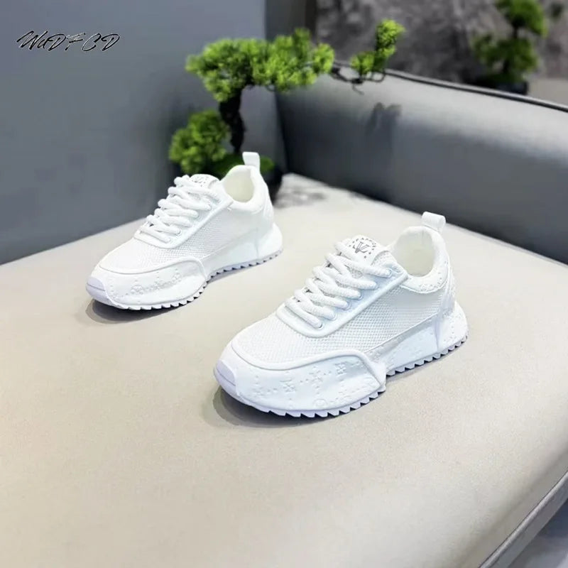 Chunky Sneaker Mens Designer Increased Internal Platform Sport Shoes Fashion Casual Microfiber Leather Mesh Breathable Gym Shoes