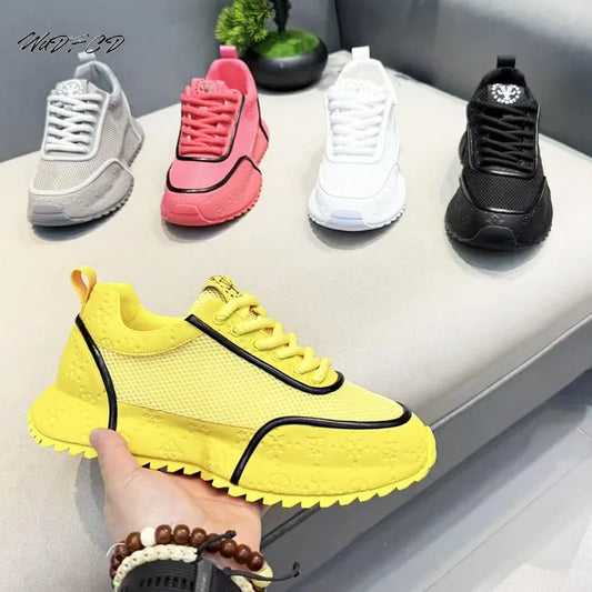 Chunky Sneaker Mens Designer Increased Internal Platform Sport Shoes Fashion Casual Microfiber Leather Mesh Breathable Gym Shoes