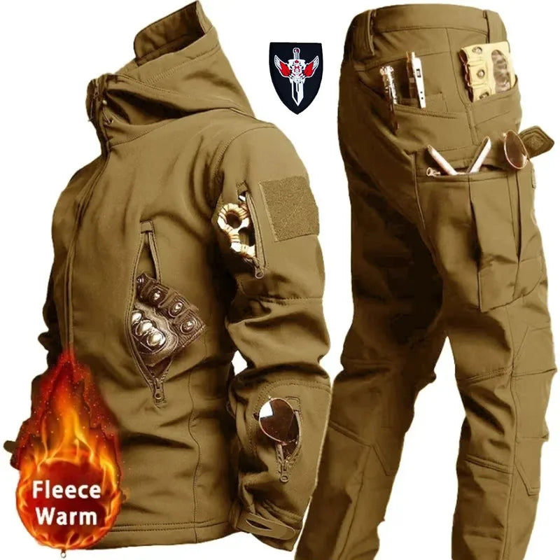 2026 Shark Skin Soft Shell Autumn and Winter Plush Thickened Mountaineering Tactics Training Breathable Waterproof Charge Suit