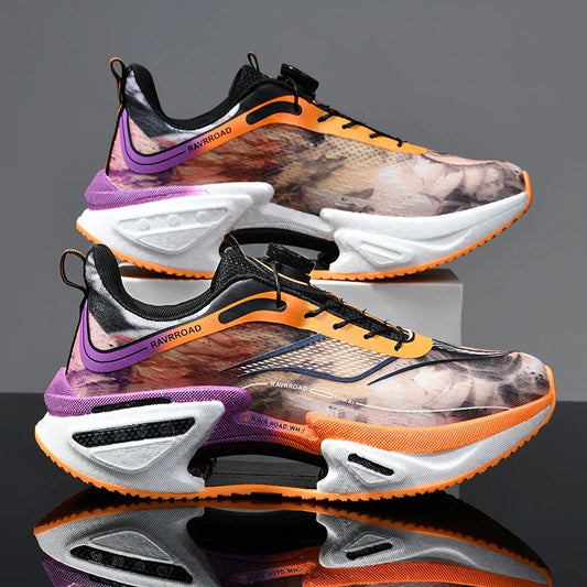 Elastic Speed Running Shoes for Men, Carbon Plate Push Rotating Buckle Sports Shoes for Women, Professional Shock-Absorbing