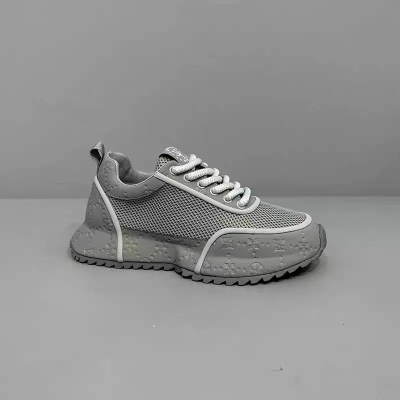 Chunky Sneaker Mens Designer Increased Internal Platform Sport Shoes Fashion Casual Microfiber Leather Mesh Breathable Gym Shoes