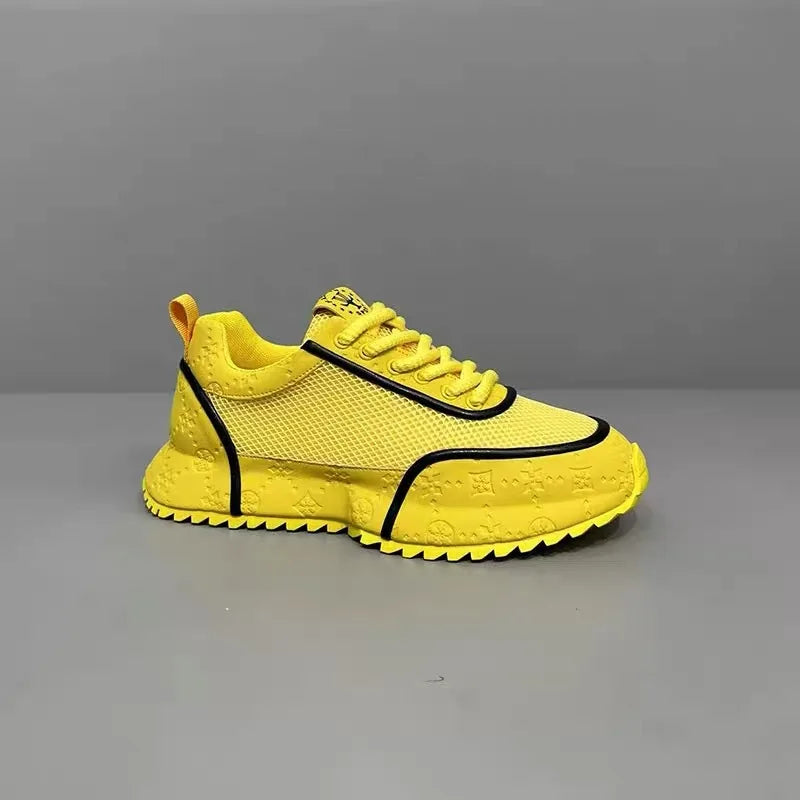 Chunky Sneaker Mens Designer Increased Internal Platform Sport Shoes Fashion Casual Microfiber Leather Mesh Breathable Gym Shoes